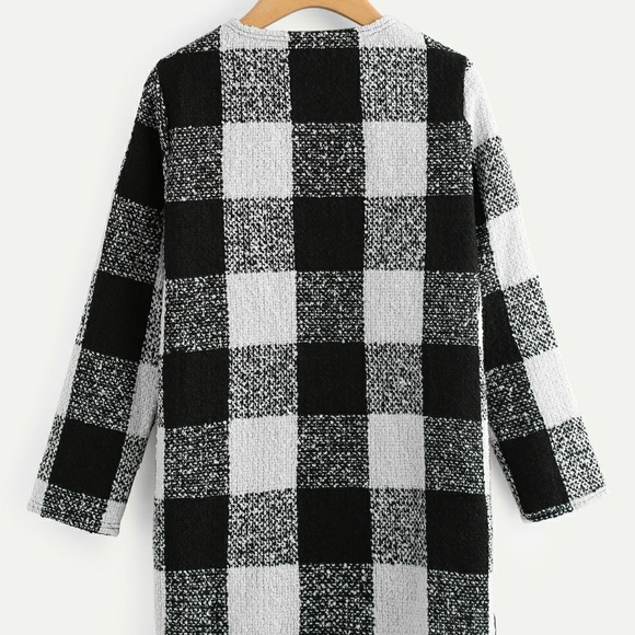 Buffalo Plaid Black White Check Plaid Tweed Coat - Picture 2 of 4